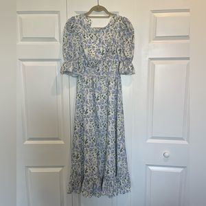 Sister Jane floral midi dress with pearl clasp and bow tie back details